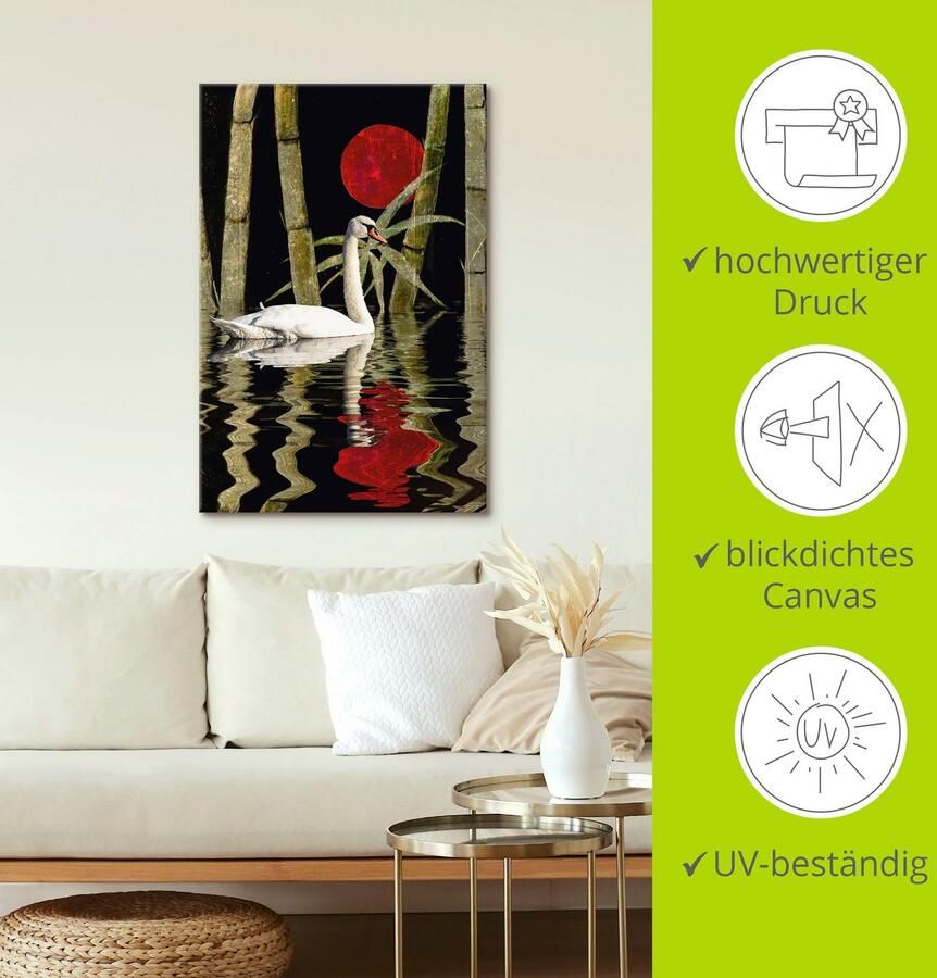 Artland Artprint Bloedmaan boven het zwanenmeer als artprint op linnen muursticker in verschillende maten - Foto 4