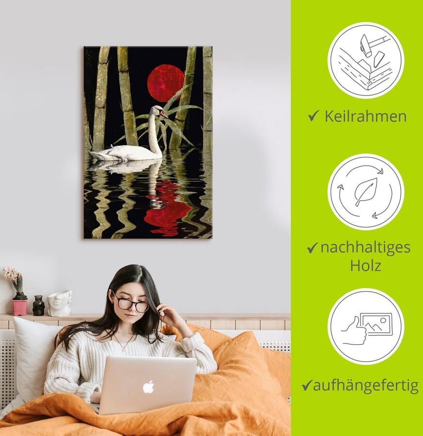 Artland Artprint Bloedmaan boven het zwanenmeer als artprint op linnen muursticker in verschillende maten - Foto 3