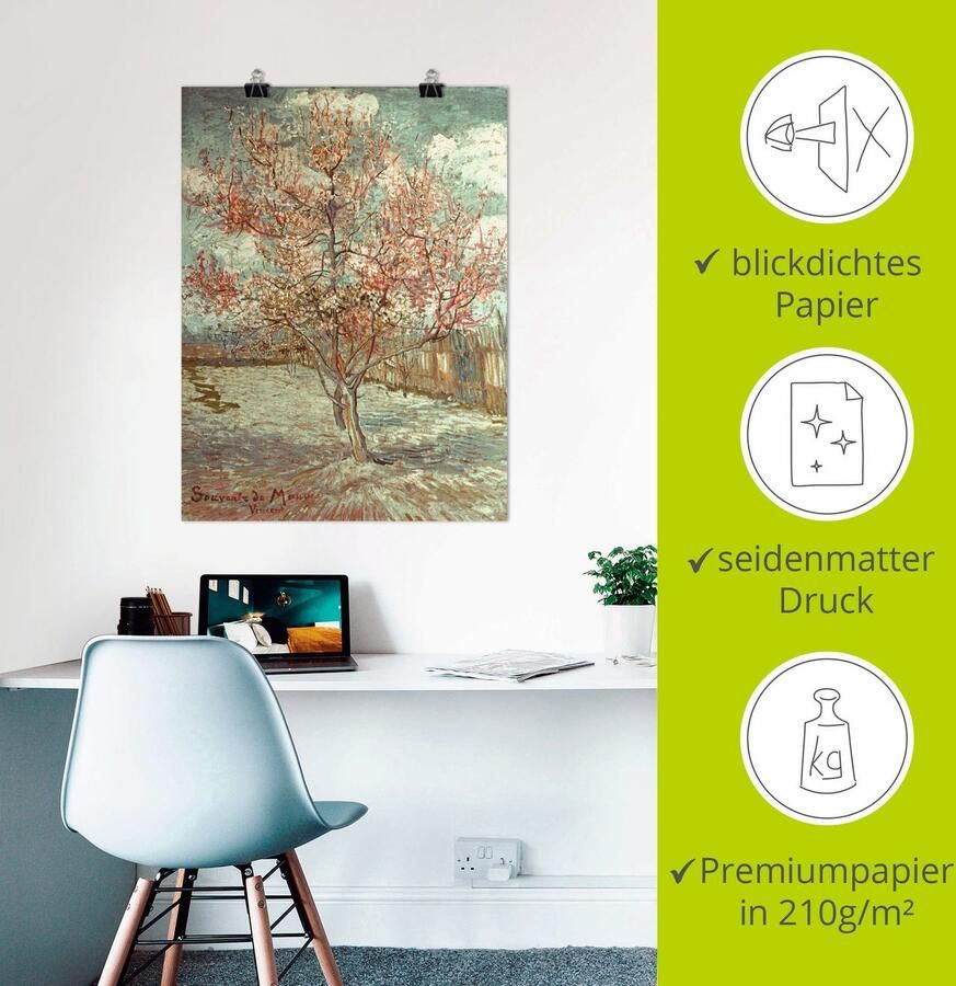 Artland Artprint Bloeiende perzikboom 1888 als artprint van aluminium artprint voor buiten artprint op linnen poster muursticker - Foto 2