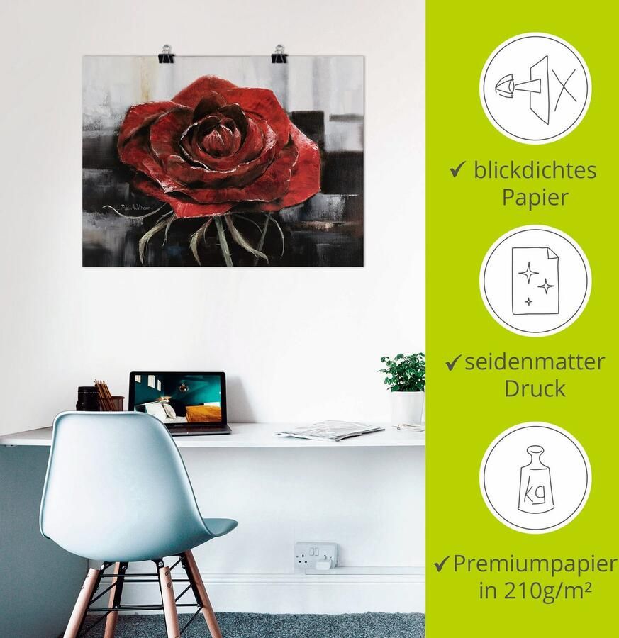 Artland Artprint Bloeiende rode roos als artprint op linnen poster muursticker in verschillende maten - Foto 2