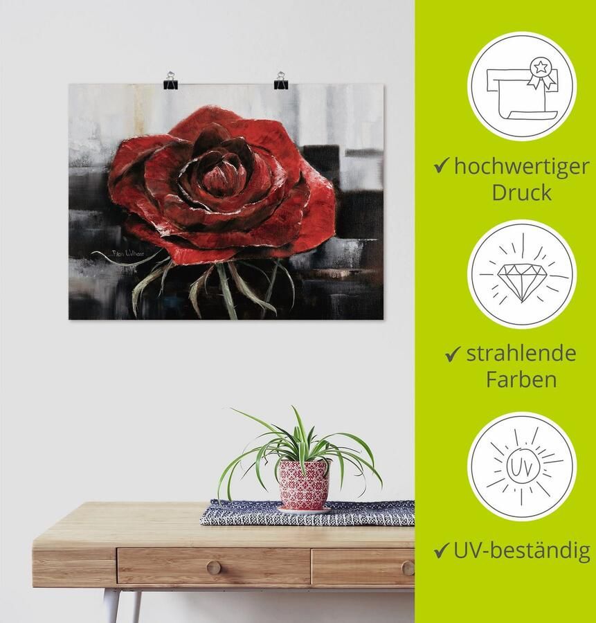 Artland Artprint Bloeiende rode roos als artprint op linnen poster muursticker in verschillende maten - Foto 3