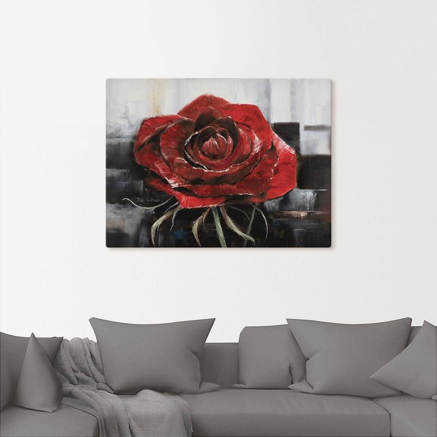 Artland Artprint op linnen Bloeiende rode roos