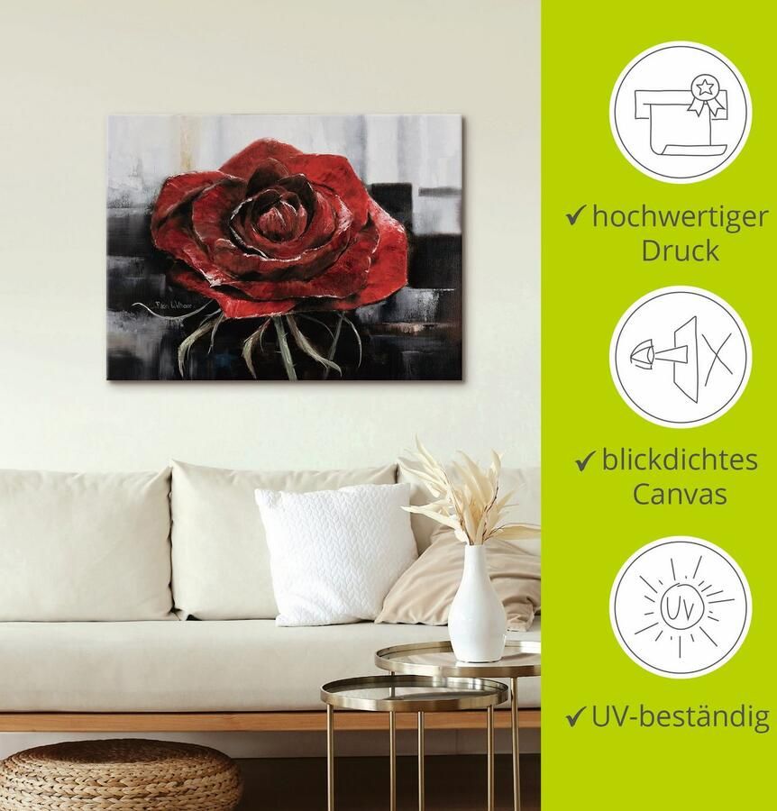 Artland Artprint Bloeiende rode roos als artprint op linnen poster muursticker in verschillende maten - Foto 3