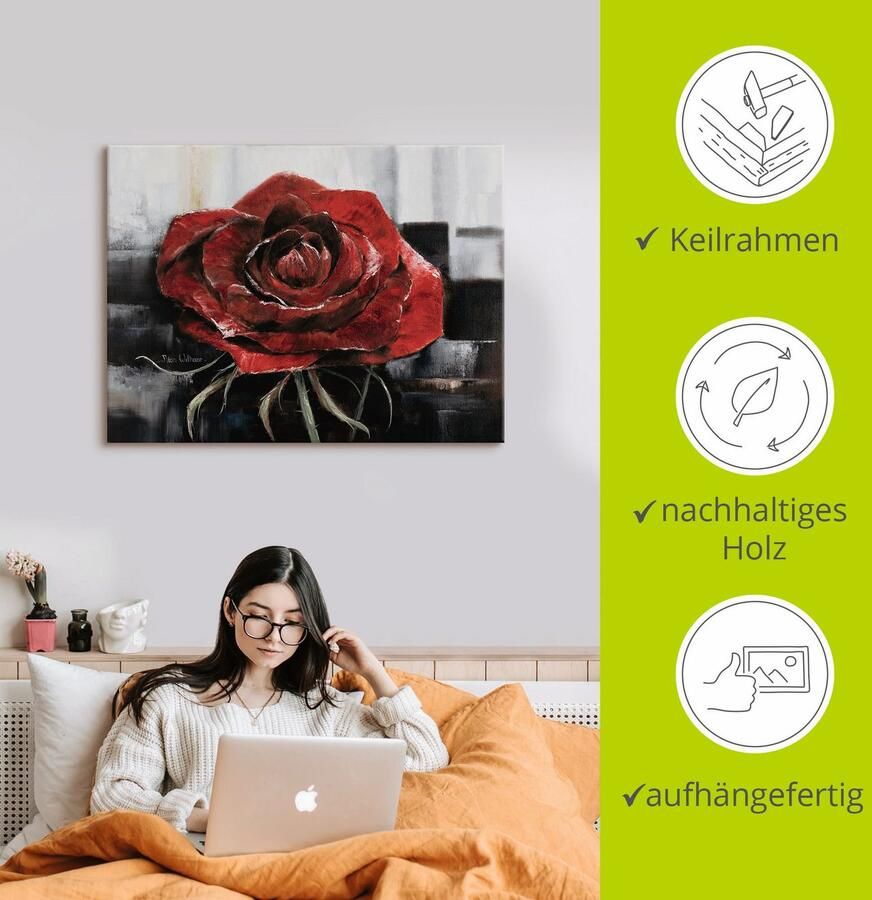 Artland Artprint Bloeiende rode roos als artprint op linnen poster muursticker in verschillende maten - Foto 2