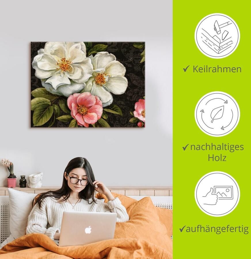 Artland Artprint Bloemen damast I als artprint op linnen poster in verschillende formaten maten