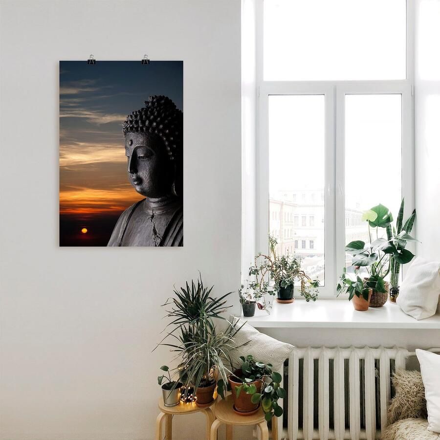 Artland Artprint Boeddha-beeld voor zonsondergang als artprint van aluminium artprint op linnen muursticker of poster in verschillende maten - Foto 3
