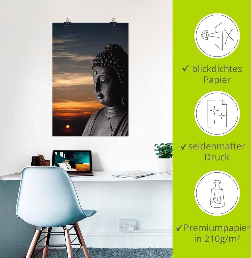 Artland Artprint Boeddha-beeld voor zonsondergang als artprint van aluminium artprint op linnen muursticker of poster in verschillende maten - Foto 4