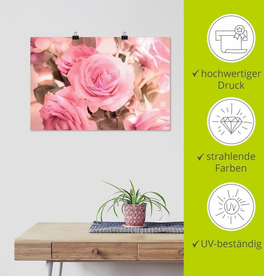 Artland Artprint Boeket roze rozen als artprint op linnen poster in verschillende formaten maten - Foto 3