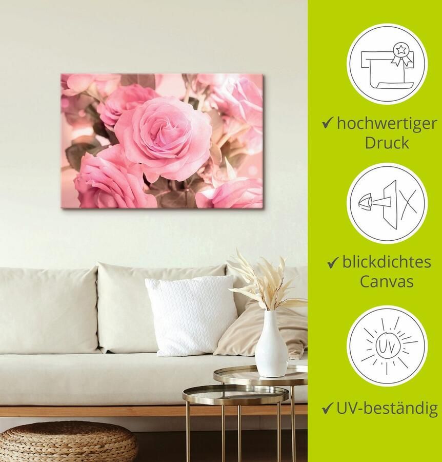 Artland Artprint Boeket roze rozen als artprint op linnen poster in verschillende formaten maten - Foto 3