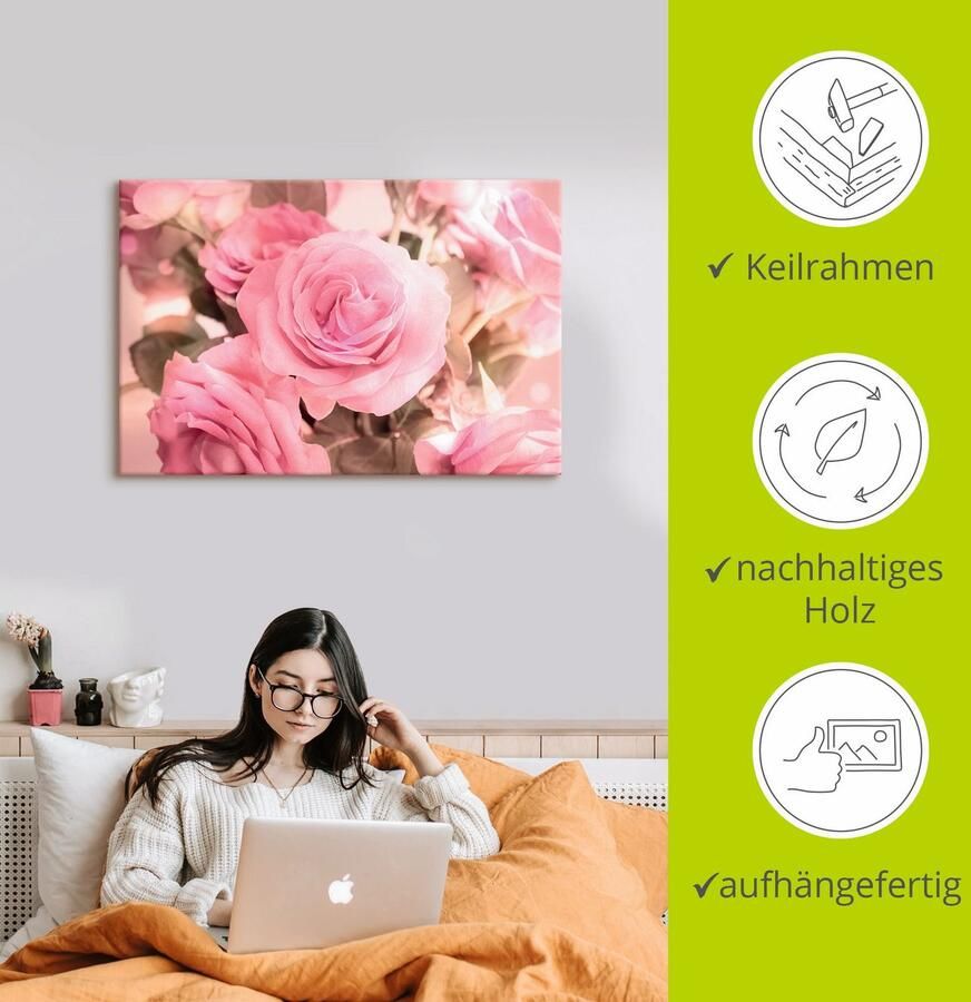 Artland Artprint Boeket roze rozen als artprint op linnen poster in verschillende formaten maten - Foto 2