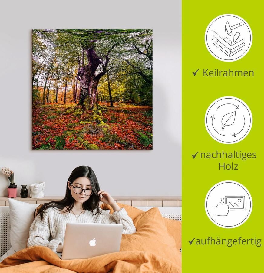 Artland Artprint Boom in het bos als artprint op linnen poster in verschillende formaten maten - Foto 2