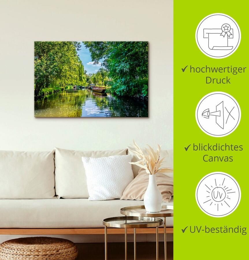 Artland Artprint op linnen Boottocht door de rivier in het Spreewald - Foto 3