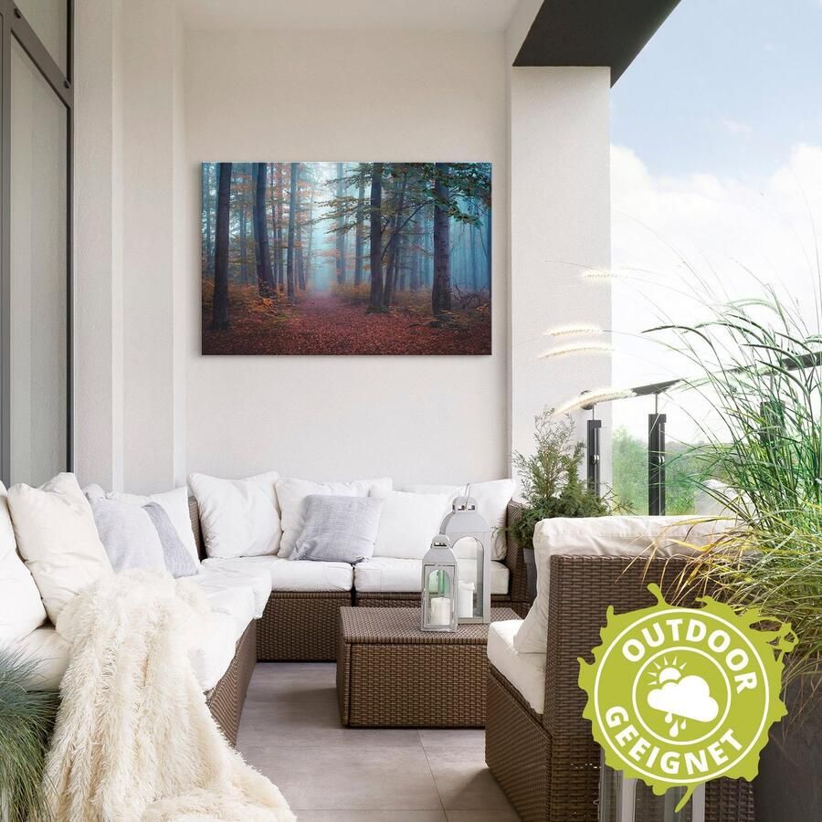 Artland Artprint Bos in mist als aluminiumfoto buitenfoto in verschillende maten