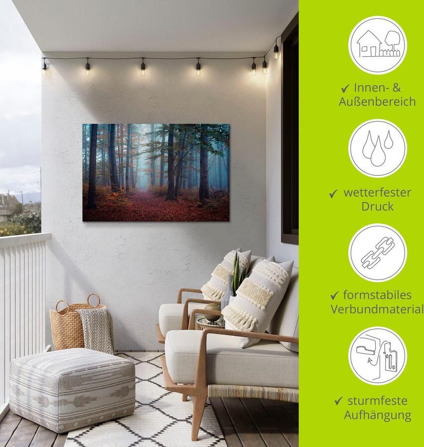 Artland Artprint Bos in mist als aluminiumfoto buitenfoto in verschillende maten - Foto 4