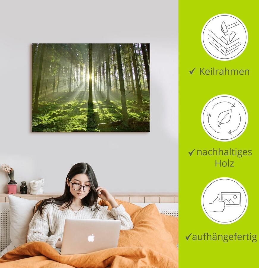 Artland Artprint Bos in tegenlicht als artprint op linnen poster in verschillende formaten maten - Foto 3