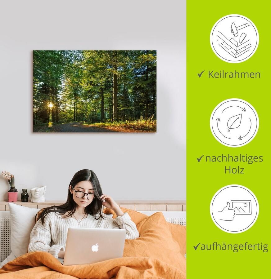 Artland Artprint Bospad in het romantische Zwarte Woud als artprint van aluminium artprint op linnen muursticker verschillende maten - Foto 2