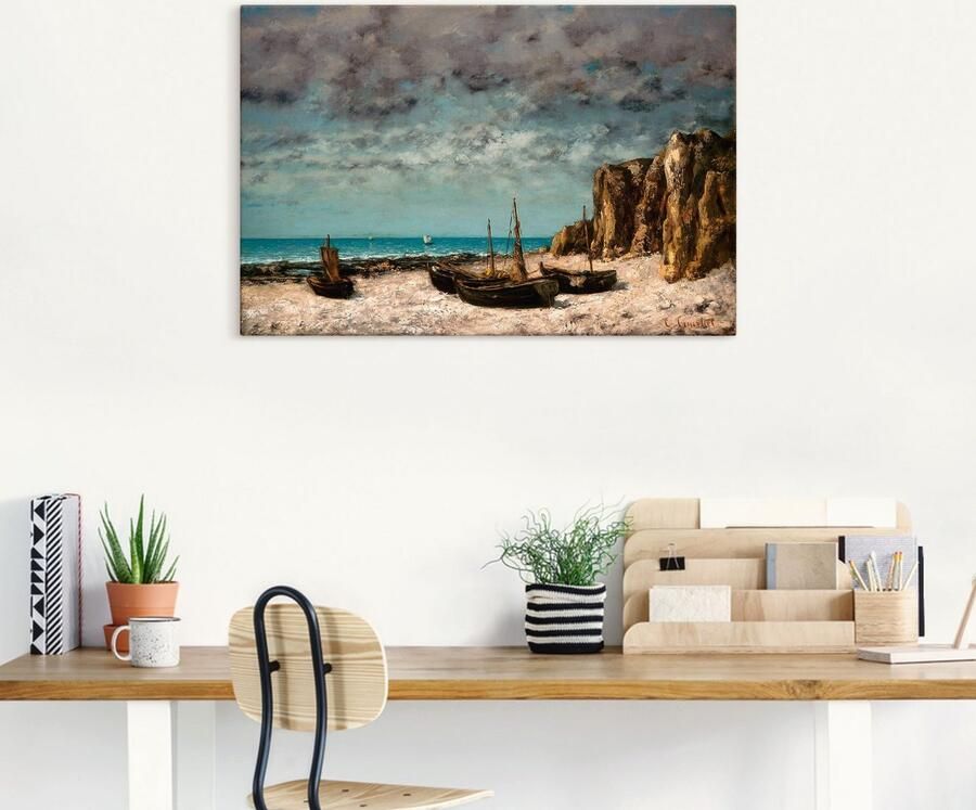 Artland Artprint Boten op het strand van Etretat. Rond 1872 75 als artprint op linnen poster in verschillende formaten maten - Foto 5