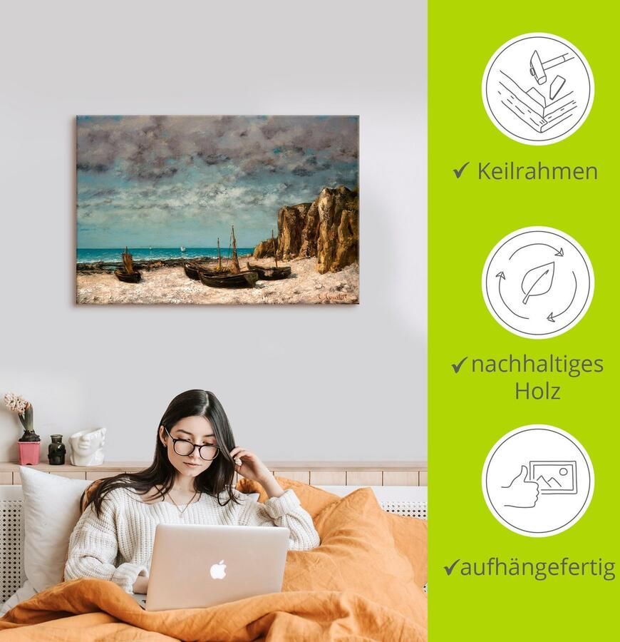 Artland Artprint Boten op het strand van Etretat. Rond 1872 75 als artprint op linnen poster in verschillende formaten maten - Foto 2