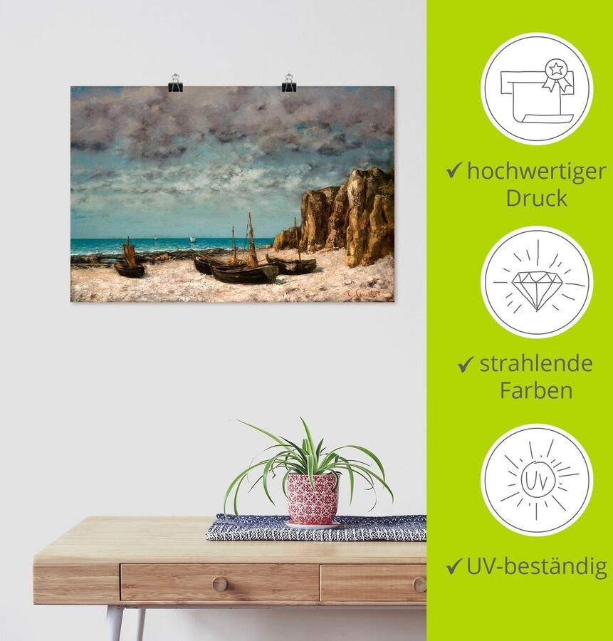 Artland Artprint Boten op het strand van Etretat. Rond 1872 75 als artprint op linnen poster in verschillende formaten maten - Foto 4