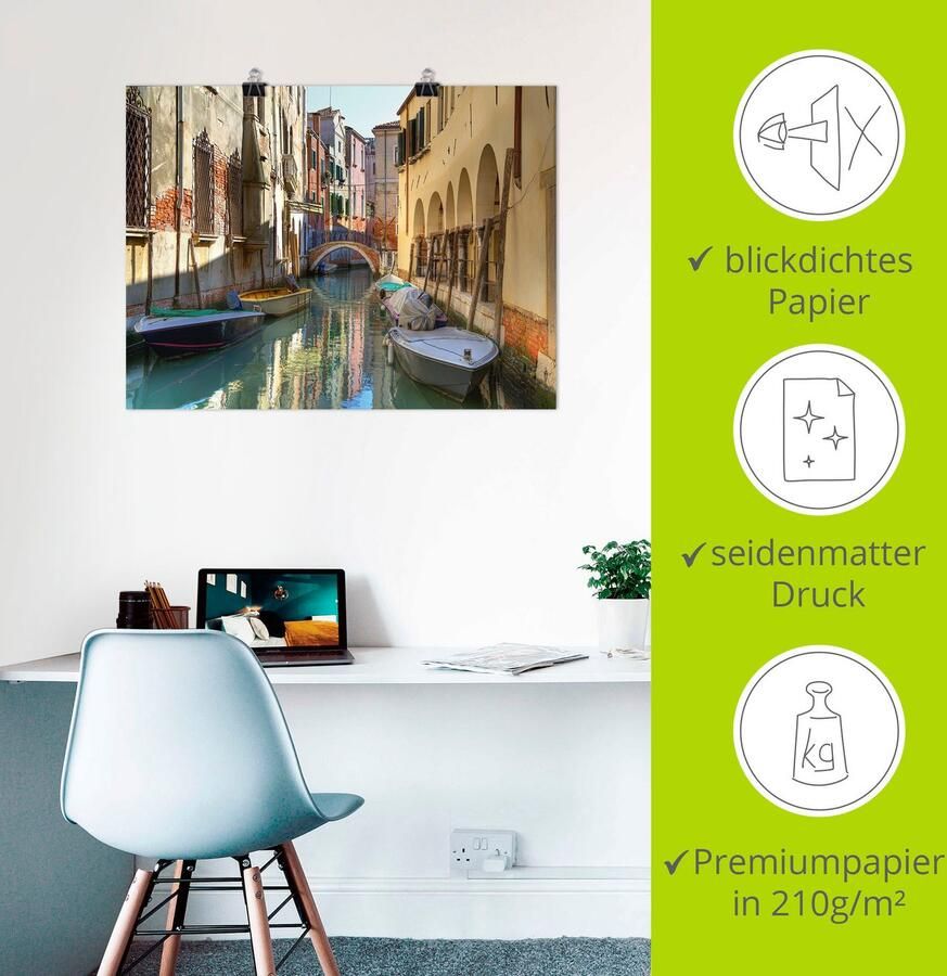 Artland Artprint Boten op kanaal in Venetië als artprint van aluminium artprint voor buiten artprint op linnen poster in verschillende maten. maten - Foto 2