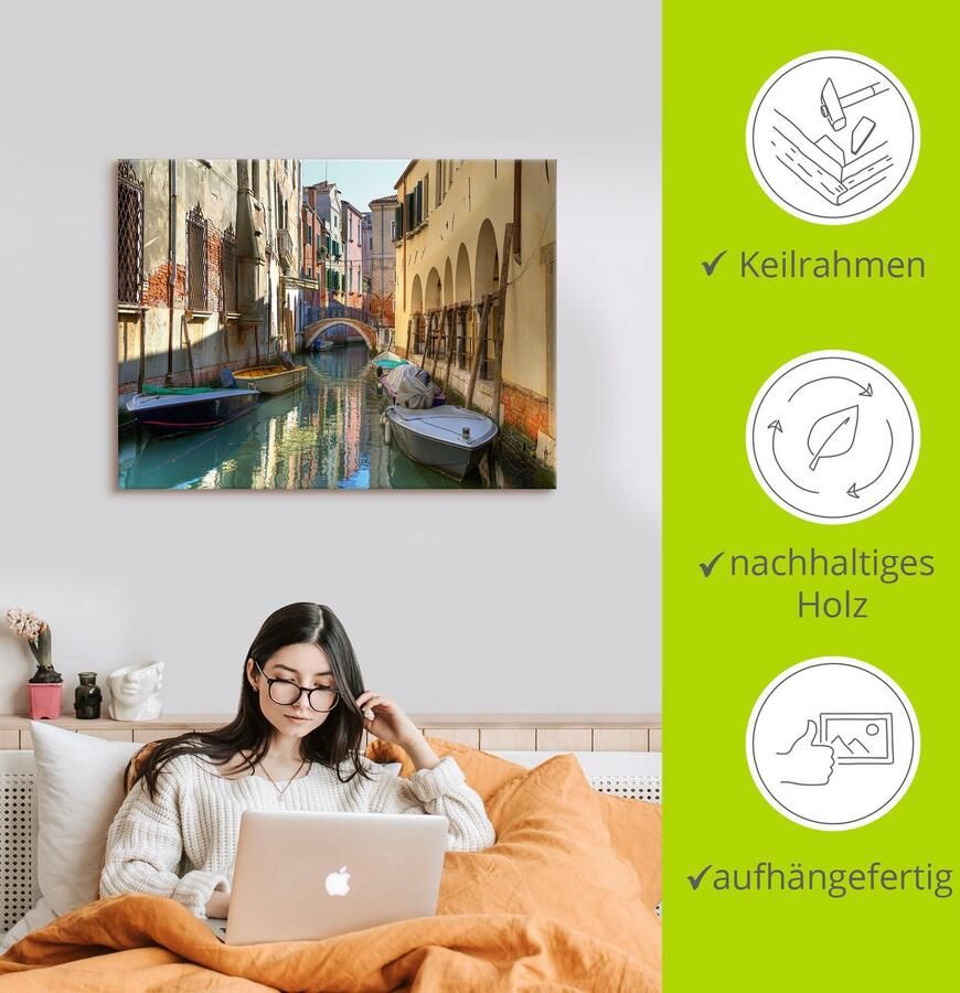 Artland Artprint Boten op kanaal in Venetië als artprint van aluminium artprint voor buiten artprint op linnen poster in verschillende maten. maten