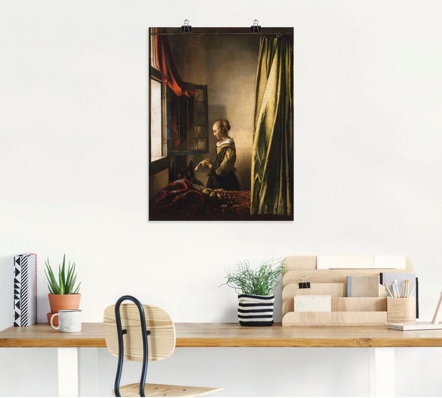 Artland Artprint Brieflezer bij het open raam. Ca. 1658 als artprint op linnen poster muursticker in verschillende maten - Foto 4