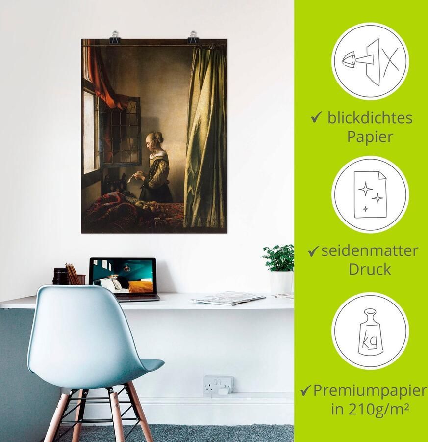 Artland Artprint Brieflezer bij het open raam. Ca. 1658 als artprint op linnen poster muursticker in verschillende maten - Foto 2