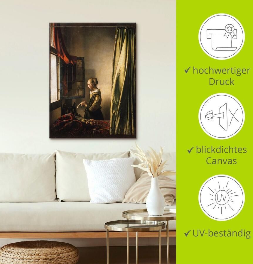 Artland Artprint Brieflezer bij het open raam. Ca. 1658 als artprint op linnen poster muursticker in verschillende maten - Foto 3