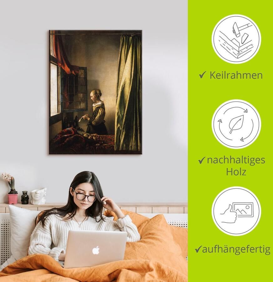 Artland Artprint Brieflezer bij het open raam. Ca. 1658 als artprint op linnen poster muursticker in verschillende maten - Foto 2