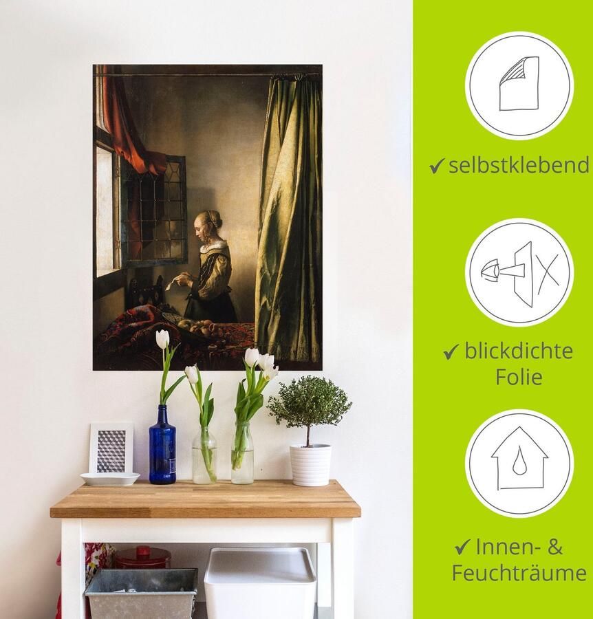 Artland Artprint Brieflezer bij het open raam. Ca. 1658 als artprint op linnen poster muursticker in verschillende maten - Foto 3