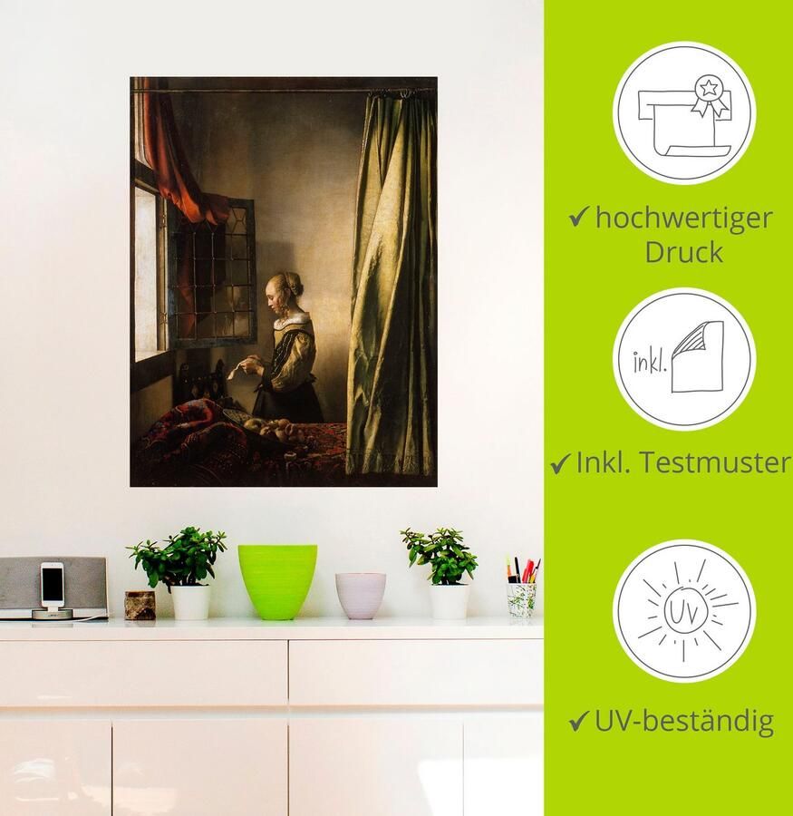 Artland Artprint Brieflezer bij het open raam. Ca. 1658 als artprint op linnen poster muursticker in verschillende maten - Foto 2