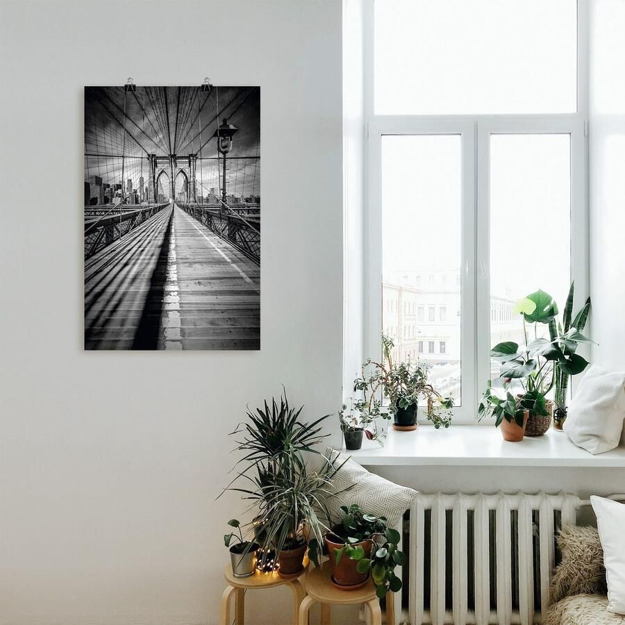 Artland Artprint Brooklyn Bridge New York City monochroom als artprint op linnen poster in verschillende formaten maten - Foto 3