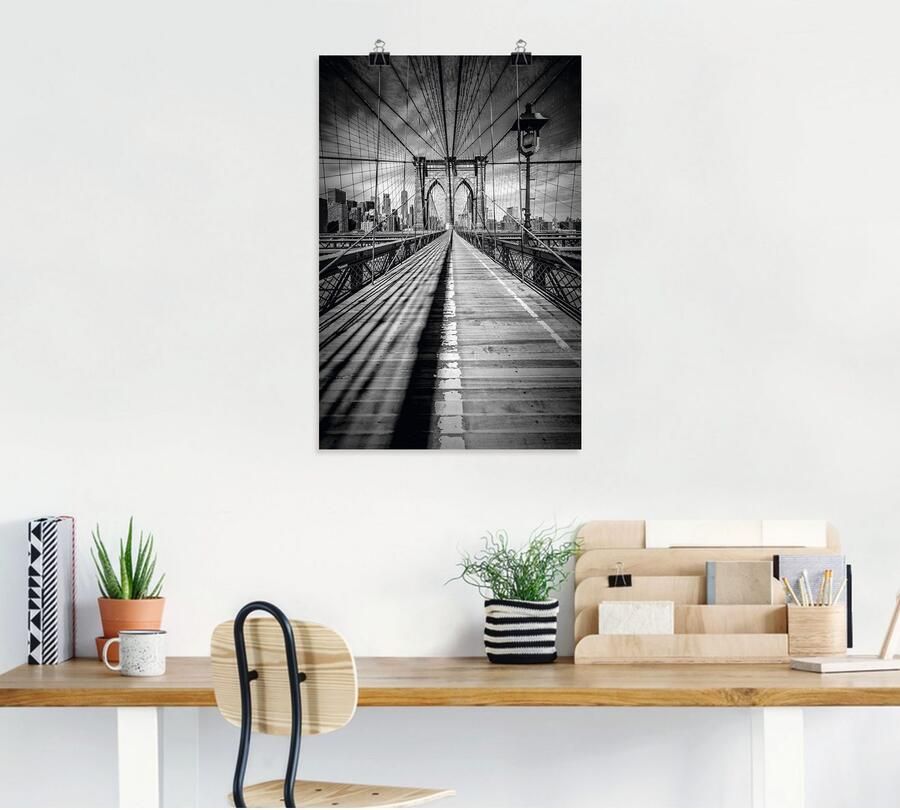 Artland Artprint Brooklyn Bridge New York City monochroom als artprint op linnen poster in verschillende formaten maten - Foto 8