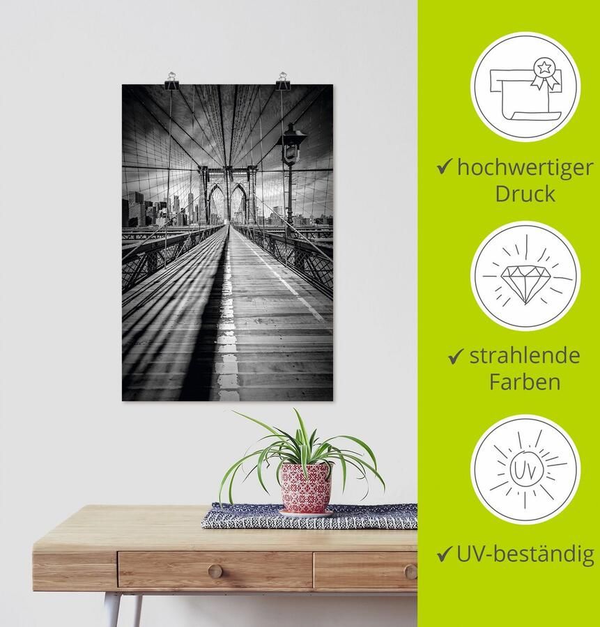 Artland Artprint Brooklyn Bridge New York City monochroom als artprint op linnen poster in verschillende formaten maten - Foto 6