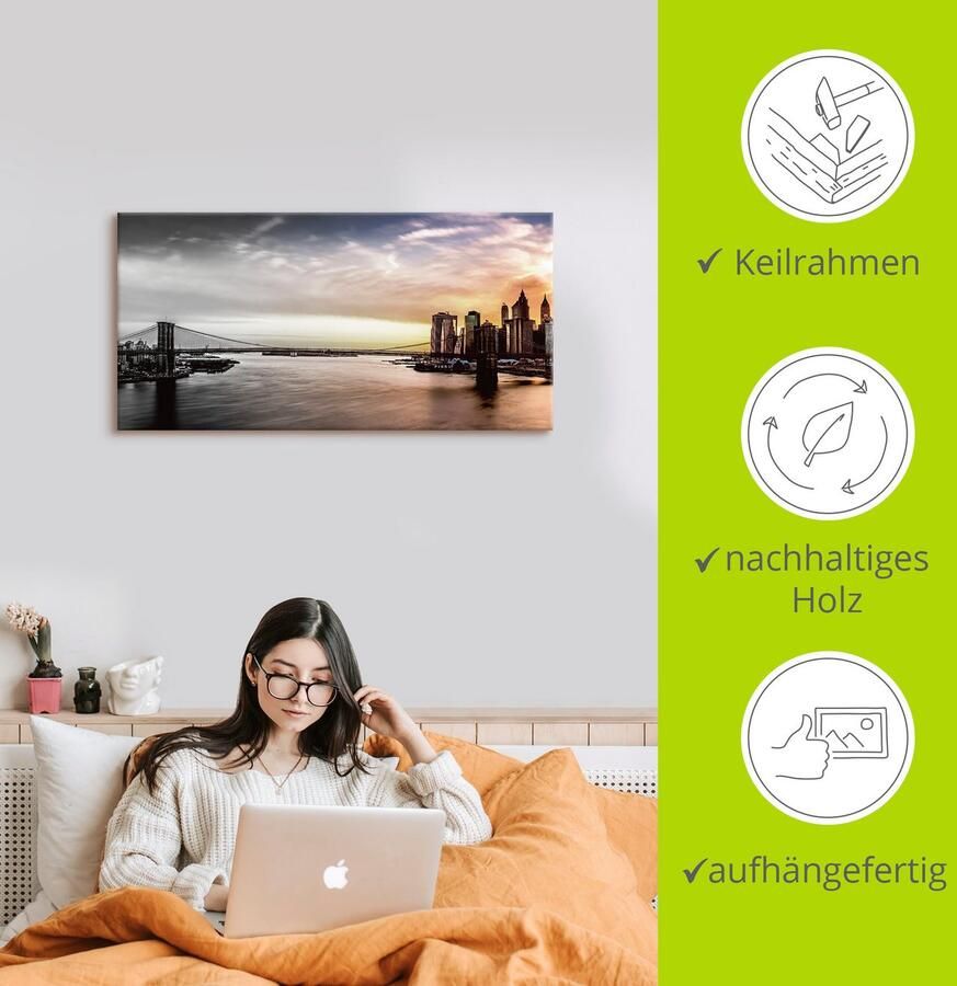 Artland Artprint Brooklyn Bridge panorama als artprint op linnen muursticker in verschillende maten - Foto 2