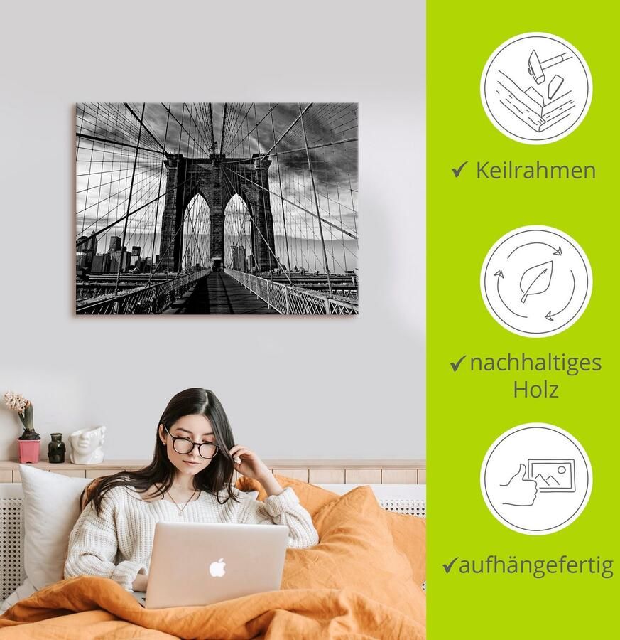 Artland Artprint Brooklyn Bridge zwart wit als artprint van aluminium artprint voor buiten artprint op linnen poster in verschillende maten. maten - Foto 2