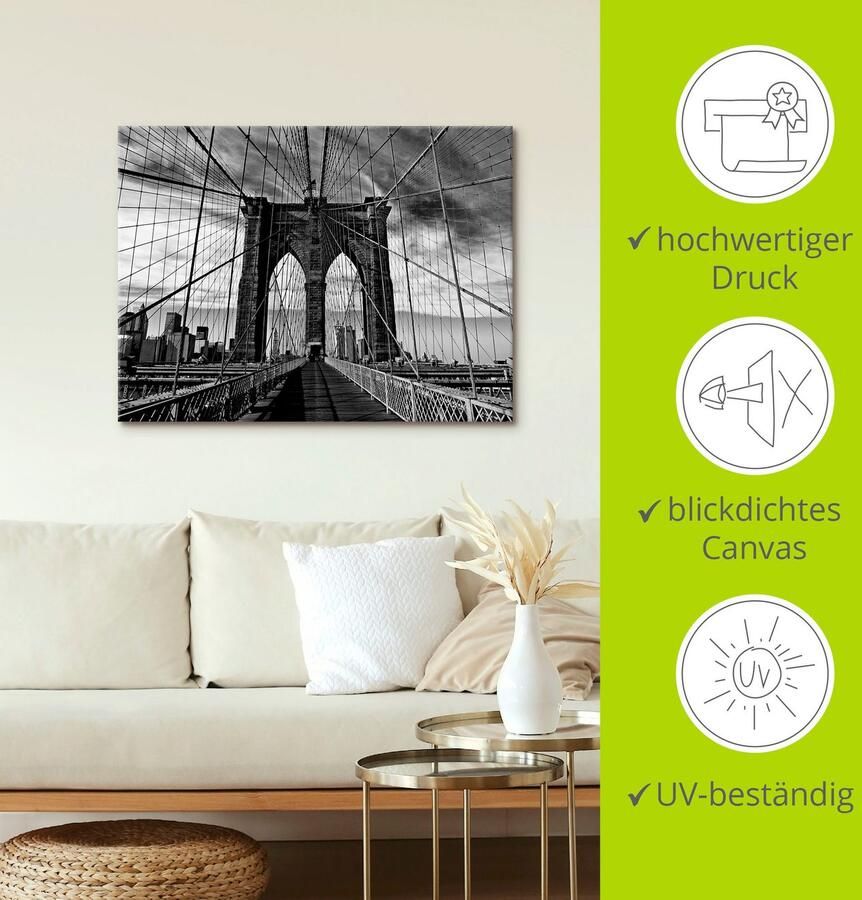 Artland Artprint Brooklyn Bridge zwart wit als artprint van aluminium artprint voor buiten artprint op linnen poster in verschillende maten. maten - Foto 3