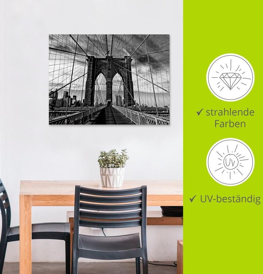 Artland Artprint Brooklyn Bridge zwart wit als artprint van aluminium artprint voor buiten artprint op linnen poster in verschillende maten. maten - Foto 3