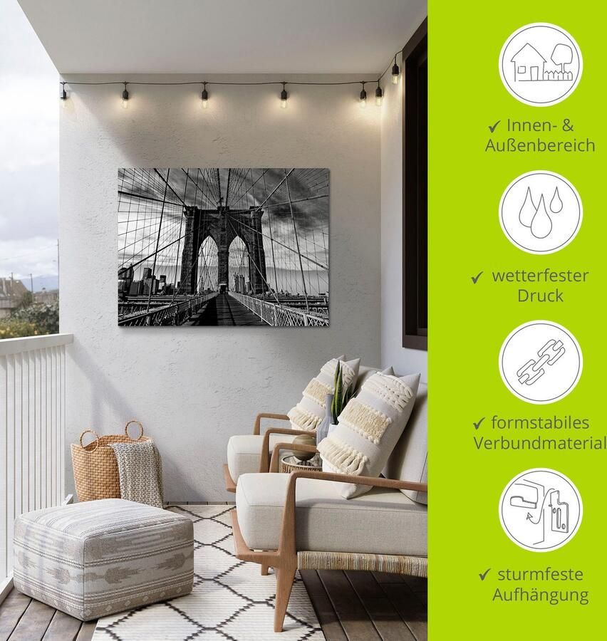 Artland Artprint Brooklyn Bridge zwart wit als artprint van aluminium artprint voor buiten artprint op linnen poster in verschillende maten. maten - Foto 4