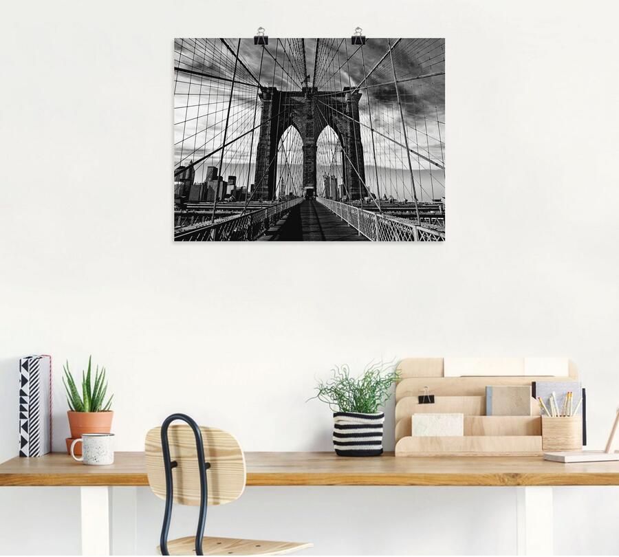 Artland Artprint Brooklyn Bridge zwart wit als artprint van aluminium artprint voor buiten artprint op linnen poster in verschillende maten. maten - Foto 4