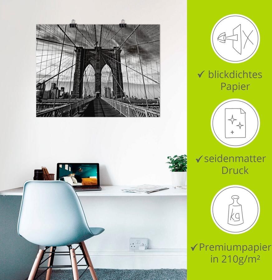 Artland Artprint Brooklyn Bridge zwart wit als artprint van aluminium artprint voor buiten artprint op linnen poster in verschillende maten. maten - Foto 2