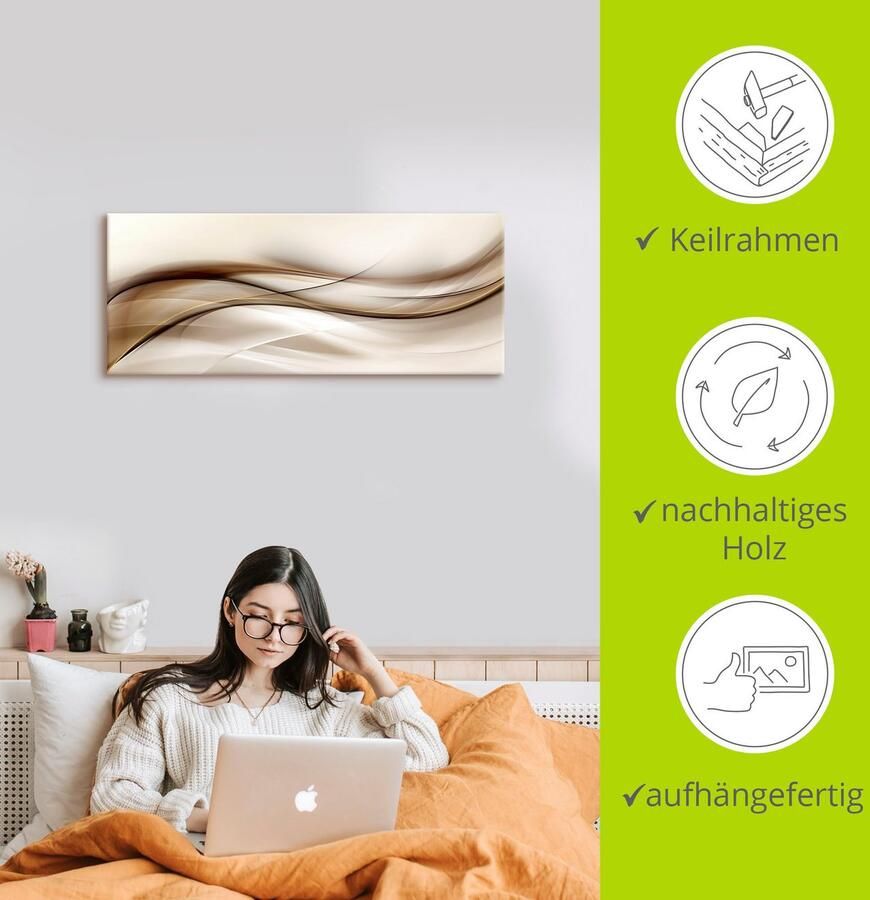 Artland Artprint Bruine abstracte golf als artprint van aluminium artprint voor buiten artprint op linnen poster muursticker - Foto 2