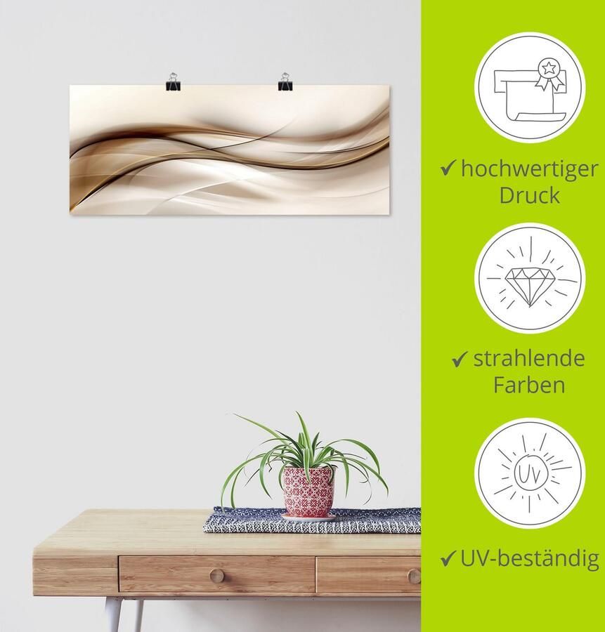 Artland Artprint Bruine abstracte golf als artprint van aluminium artprint voor buiten artprint op linnen poster muursticker - Foto 2