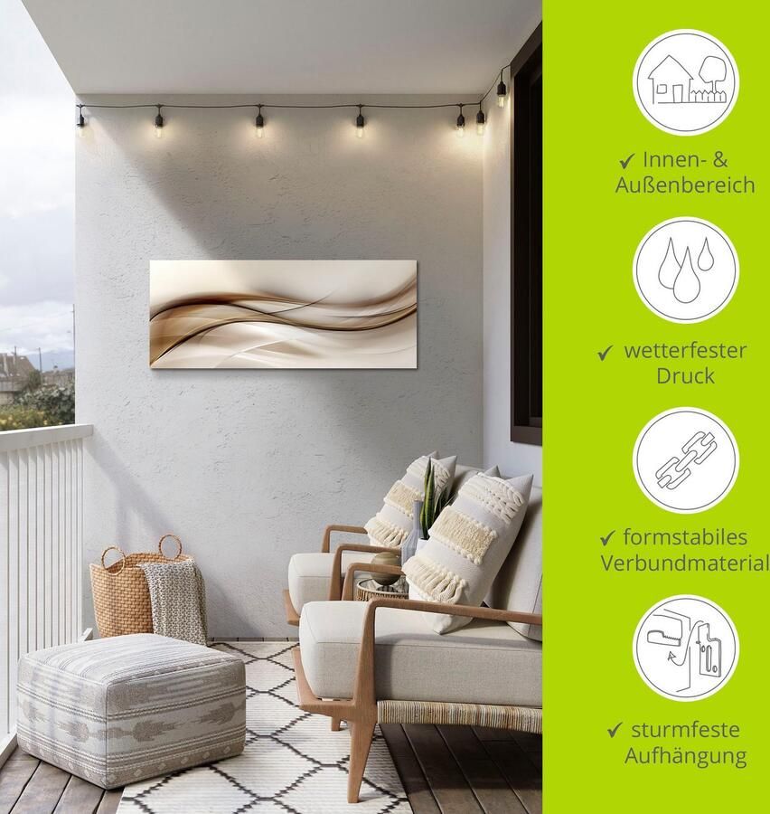 Artland Artprint Bruine abstracte golf als artprint van aluminium artprint voor buiten artprint op linnen poster muursticker - Foto 3