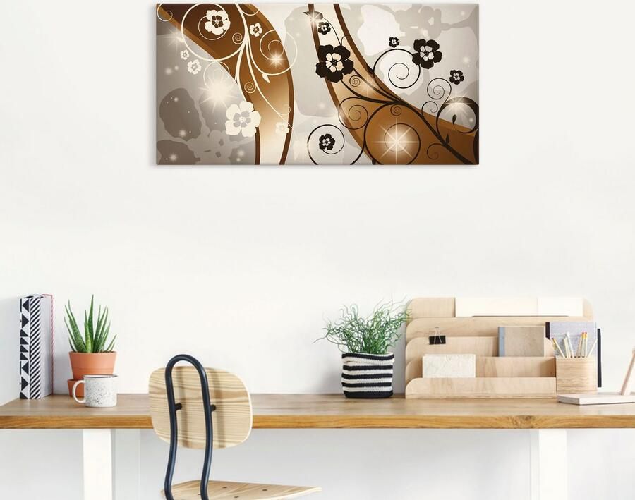 Artland Artprint Bruine wervelingen met bloemen als artprint op linnen poster in verschillende formaten maten - Foto 5