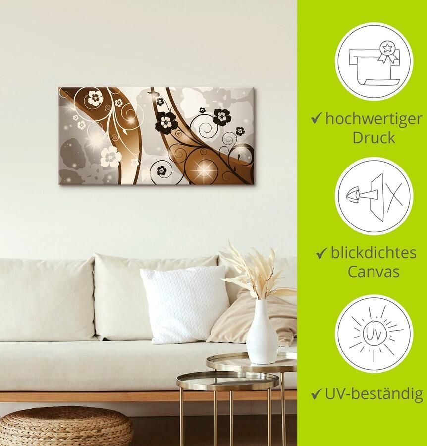 Artland Artprint Bruine wervelingen met bloemen als artprint op linnen poster in verschillende formaten maten - Foto 3