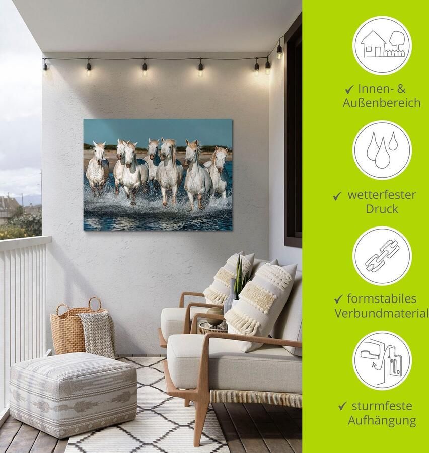 Artland Artprint Camargue paarden galopperen op het strand als artprint van aluminium artprint voor buiten artprint op linnen poster muursticker - Foto 5