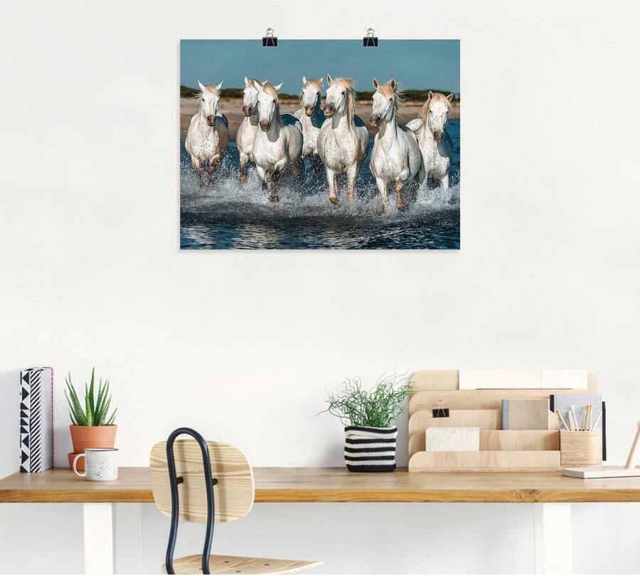 Artland Artprint Camargue paarden galopperen op het strand als artprint van aluminium artprint voor buiten artprint op linnen poster muursticker - Foto 6