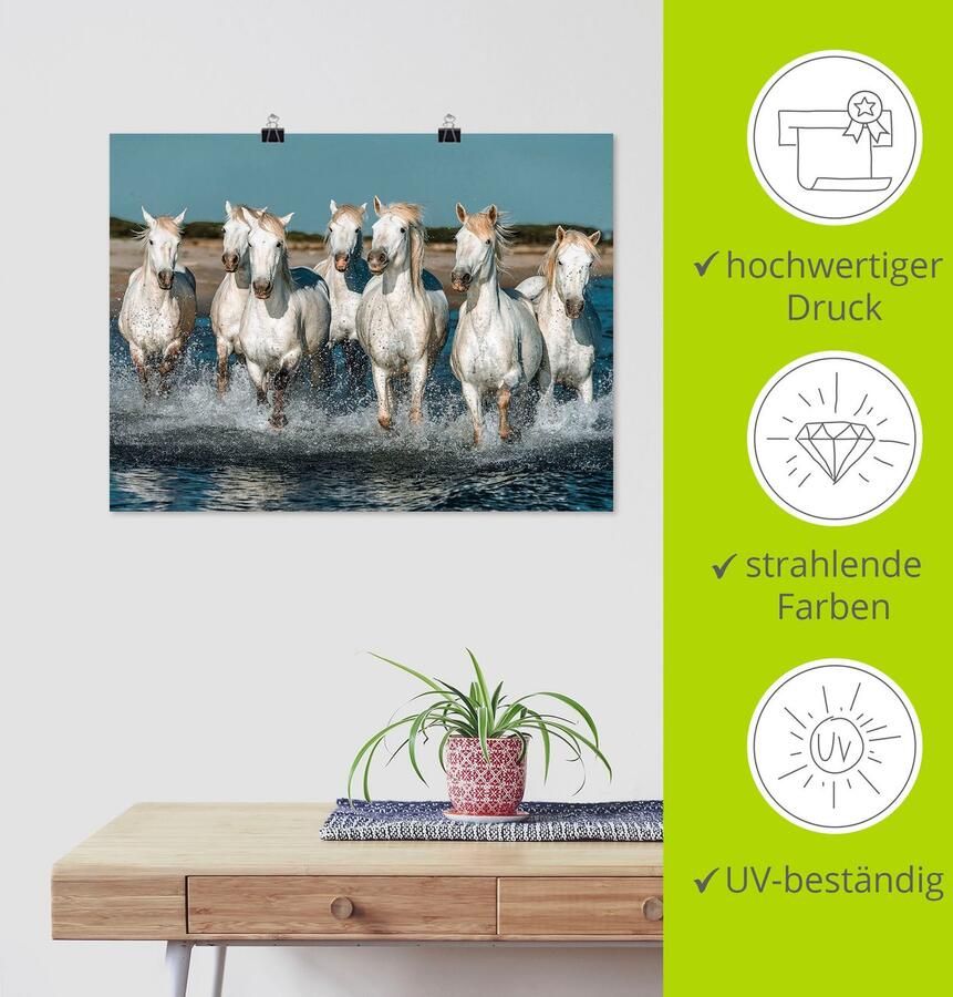 Artland Artprint Camargue paarden galopperen op het strand als artprint van aluminium artprint voor buiten artprint op linnen poster muursticker - Foto 5