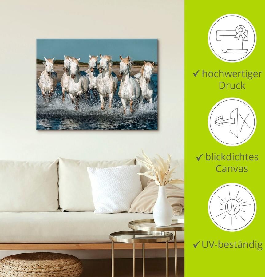Artland Artprint Camargue paarden galopperen op het strand als artprint van aluminium artprint voor buiten artprint op linnen poster muursticker - Foto 3